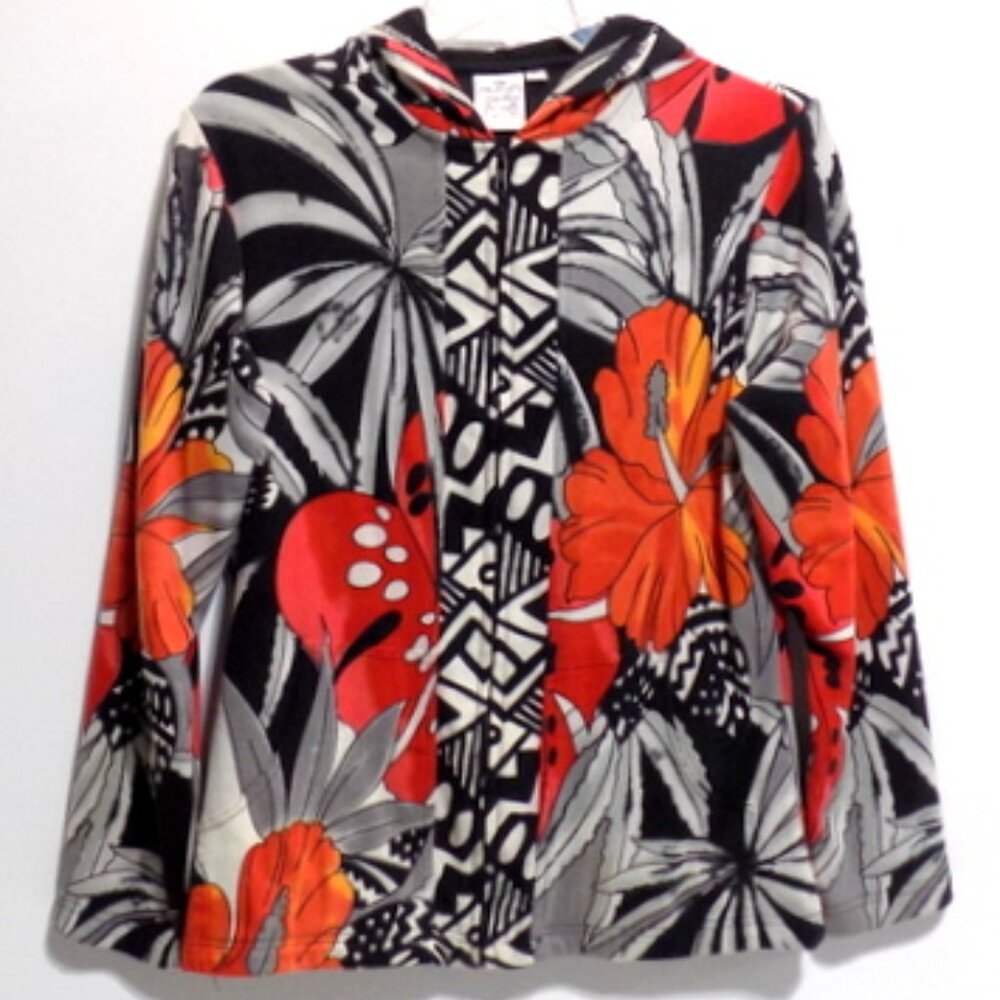Parsley & Sage Women’s Black, Red & Gray Floral Hooded Jacket – Size: Small